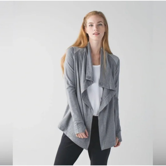 LULULEMON Coast Wrap Jacket Heather Gray Mock Neck Stretch Athleisure - Picture 4 of 15